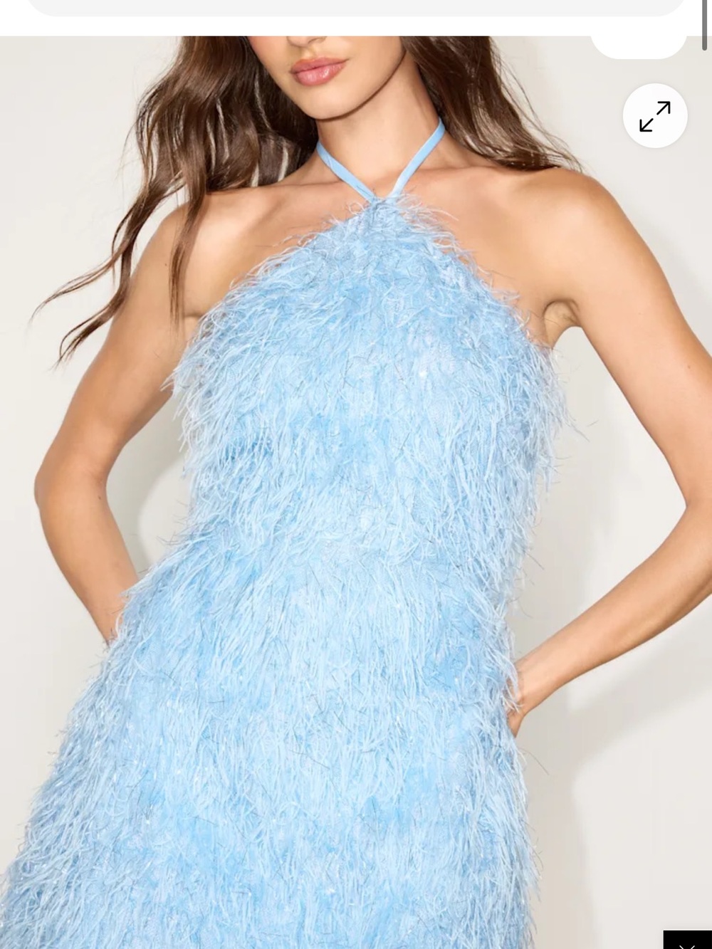Lulu's Baby Blue Feathered Halter Mini Dress - Picture 3 of 6